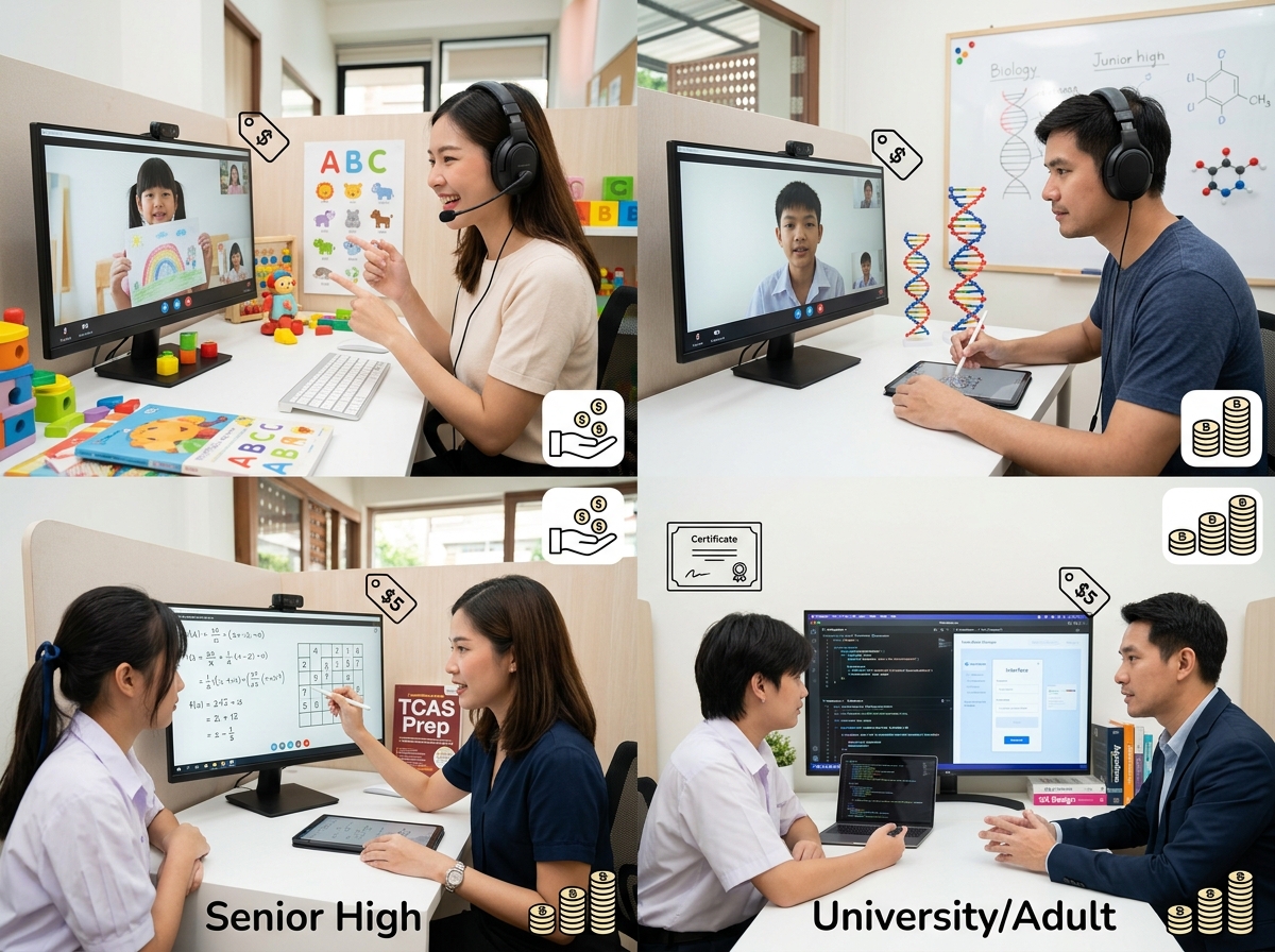 รับสอนพิเศษออนไลน์ตัวต่อตัว